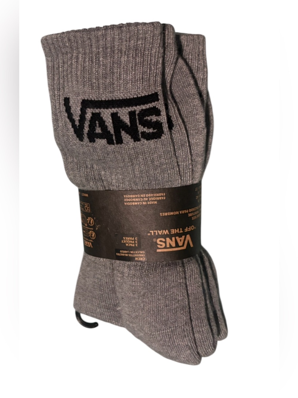NWT VANS Off The Wall Men's 6.5-9 Skater Socks Gray Logo Crew Sock 3 Pair